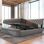 Dans les nuages - lit coffre capitonn 160x200 cm, avec tte de lit rglable en hauteur, boucle en cristal, ...