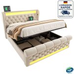 Lit coffre capitonn� 160x200cm - avec �clairage led - t�te de lit avec ports usb et type - c - lit coffre ...