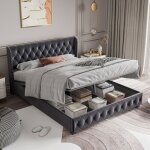 Lit coffre capitonné 180x200, lit double, lit adulte avec base en bois, tête de lit avec finition rivet, ... Lit coffre capitonné 180x200, lit double, lit adulte avec base en bois, tête de lit avec finition rivet, ...