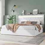 Modernluxe - lit coffre capitonn 180x200cm - avec led  couleur changeante et prises usb - blanc