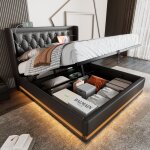 Wishdor - lit coffre capitonné double 160 x 200 cm avec fonction de chargement usb type - c et led, en ... Wishdor - lit coffre capitonné double 160 x 200 cm avec fonction de chargement usb type - c et led, en ...