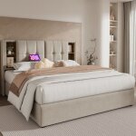 Lit coffre lit capitonné double 180 x 200 cm avec chargement sans fil usb c, sommier à lattes en bois ... Lit coffre lit capitonné double 180 x 200 cm avec chargement sans fil usb c, sommier à lattes en bois ...