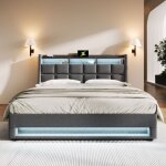 Wishdor - lit coffre capitonné double lit ados 160 x 200 cm avec usb et led, sommier en métal, cadre ... Wishdor - lit coffre capitonné double lit ados 160 x 200 cm avec usb et led, sommier en métal, cadre ...