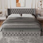 Lit coffre 160x200 cm lit adulte capitonn avec espace de rangement hydraulique, fond de lit en non - ...