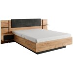Lit coffre avec chevets 160 x 200 cm - avec leds - coloris : naturel et anthracite - elynia Lit coffre avec chevets 160 x 200 cm - avec leds - coloris : naturel et anthracite - elynia