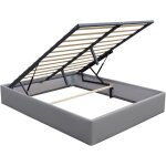 Lit 120x200 coffre dehoussable avec pieds - 12 lattes - montage rapide et facile - rev�tement pvc simili ...