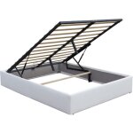 Lit 90x200 coffre dehoussable avec pieds pour matelas - 12 lattes - montage rapide et facile - revtement ...