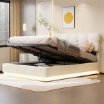 Lit coffre double 140x190 cm, avec tte de lit nuage, bandeau lumineux led sous le lit, velours, sommier ...
