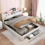 Lit coffre double 140x200 cm, avec t�te de lit led rangement cach�, chargement usb et type - c, tiroirs, ...