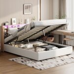 Lit coffre double 140x200cm, simili cuir, avec tête de lit rangement rabattable, éclairage led, cadre ... Lit coffre double 140x200cm, simili cuir, avec tête de lit rangement rabattable, éclairage led, cadre ...