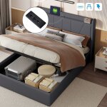 Dans les nuages ? lit coffre double 160x200 cm ? 2 ports usb + 1 type - c ? m�canisme de levage hydraulique ...