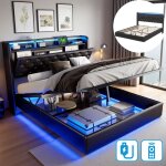 Lit coffre double 160x200 cm - port usb intgre, bande lumineuse led, sommier  lattes en bois, lit ...