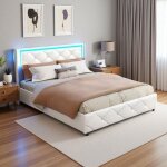 Lit coffre double 160x200 cm - t�te de lit capitonn�e - prise usb - c - �clairage rgb - rangement int�gr� ...