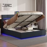 Lit coffre double 180x200 cm, avec bande lumineuse rgb, 2 prises usb, 2 prises de courant tte de lit, ...