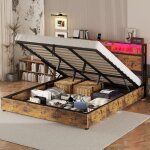 Lit coffre double 180x200 cm, avec clairage d'ambiance led  couleurs changeantes, tlcommande 24 boutons, ...