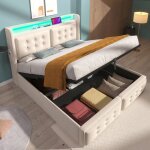 Lit coffre lit double lit adulte 180 x 200 cm avec t�te de lit led et fonction de chargement usb c, en ...