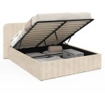 Lit coffre double alba avec tte de lit et sommier 140 x 190 cm velours beige