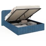 Lit coffre double alba avec tte de lit et sommier 140 x 190 cm velours bleu