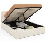 Lit coffre double bradford avec tte de lit et sommier 140 x 190 cm tissu bouclette