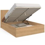Lit coffre double juliette avec tête de lit et sommier 140 x 190 cm effet lattes et bois Lit coffre double juliette avec tête de lit et sommier 140 x 190 cm effet lattes et bois