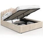 Lit coffre double noelie avec t�te de lit et sommier 140 x 190 cm velours beige