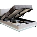 Lit coffre double owen avec led intgres + tte de lit et sommier 140 x 190 cm pvc blanc