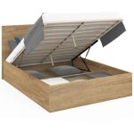 Lit coffre double seaside avec tte de lit et sommier 160 x 200 cm faon htre