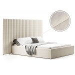 Lit coffre avec grande t�te de lit tissu velours c�tel� ou tissu bouclette monaco - velours c�tel� beige ...