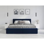Lit coffre - hilton - 134x215 - dim. matelas 120x200 cm - sommier avec cadre en metal - tte de lit tapiss ...