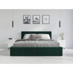 Lit coffre - hilton - 134x215 - dim. matelas 120x200 cm - sommier avec cadre en metal - tte de lit tapiss ...