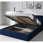 Lit coffre - hilton - 134x215 - dim. matelas 120x200 cm - sommier avec cadre en metal - tte de lit tapiss ...