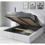 Lit coffre - hilton - 174x215 dim. matelas 160x200 cm - sommier avec cadre en metal - t�te de lit tapiss� ...