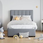 Hauss spole - lit coffre hydraulique, lit enfant, lit adult, lin, 90x200 cm lit simple, gris, sans matelas ... Hauss spole - lit coffre hydraulique, lit enfant, lit adult, lin, 90x200 cm lit simple, gris, sans matelas ...