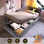 Lit coffre hydraulique, lit enfant, canap - lit, liseuse, usb - c, lit simple 90x190 cm, bois, velours, ...