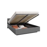 Kids literie - lit coffre lima 160 x 200 cm avec sommier � lattes relevable gris fonc�