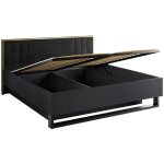 Lit coffre mondo ? 180x200 cm ? noir structuré et doré ? pieds métal ? sommier inclus Lit coffre mondo ? 180x200 cm ? noir structuré et doré ? pieds métal ? sommier inclus