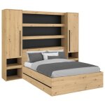 Lit coffre 140 x 190 cm ludaro avec pont de lit varly - coloris : naturel et noir