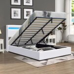 Nuits d'or ? lit coffre de rangement 140x190 cm avec t�te de lit led ? 12 lattes en bois multiplis ? ...