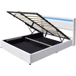 Lit dhoussable 140x190 avec tte de lit led - 12 lattes - montage rapide et facile - revtement pvc ...