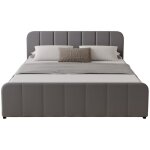 Lit avec coffre de rangement 160x200cm en velours gris tampa