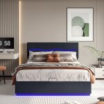 Lit coffre relevable, lit adulte 140x200 cm, lit double avec rangement, lit 140x200 avec sommier, lit ...