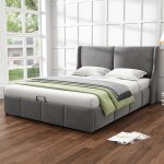 Modernluxe - lit coffre rembourr 140x190cm en velours - lit coffre avec sommier  lattes - gris