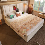 Lit coffre rembourr� 90x200cm - avec porte - gobelet cach� - avec ports usb et type - c - avec sommier ...