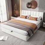 Lit coffre rembourré en similicuir 160 x 200 cm - avec port de chargement usb et éclairage led - tête ... Lit coffre rembourré en similicuir 160 x 200 cm - avec port de chargement usb et éclairage led - tête ...