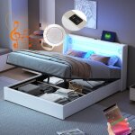 Lit coffre rembourr� en similicuir 160x200cm avec led, lecteur bluetooth et ports de charge usb - avec ...