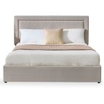 Lit coffre sandiego avec sommier relevable 140x200cm et t�te de lit clout�e velours taupe