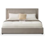 Lit coffre sandiego avec sommier relevable 180x200cm et t�te de lit clout�e velours taupe