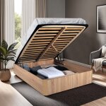 Lit coffre spiro 180x200cm + 1 sommier / dcor chne blanchi /