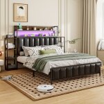 Hauss spole - lit coffre avec tiroirs, led, compartiments de rangement des deux côtés du chevet, cadre ... Hauss spole - lit coffre avec tiroirs, led, compartiments de rangement des deux côtés du chevet, cadre ...