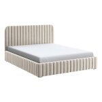 Lit coffre en tissu velours avec t�te de lit + sommier � lattes - lior - velours beige - 160x200, style ...